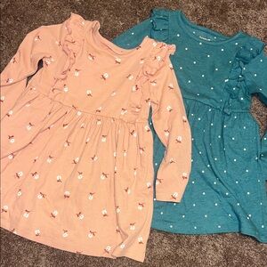 Cat & Jack Peach Floral and Teal Polka Dot Dresses